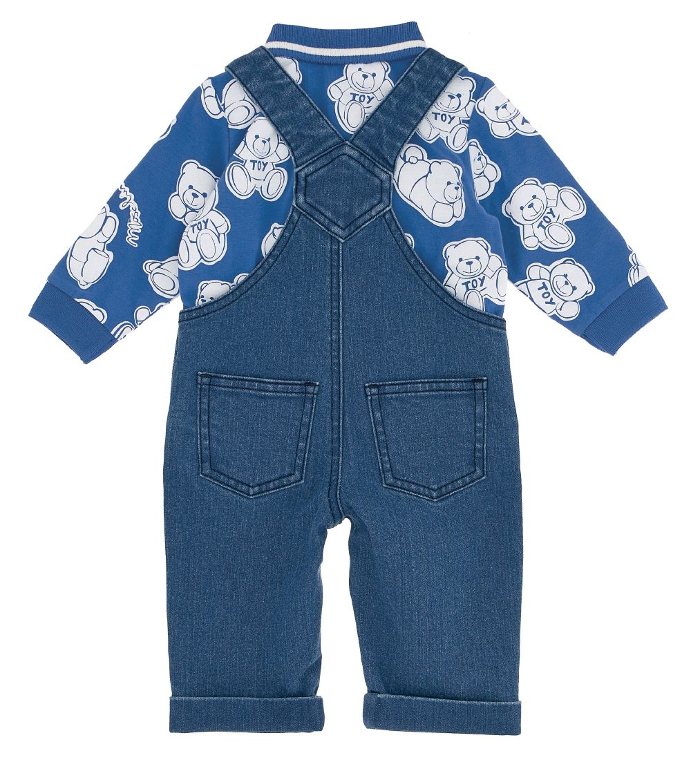 Moschino Sæt - Polobluse/Smækbukser - Blå m. Print