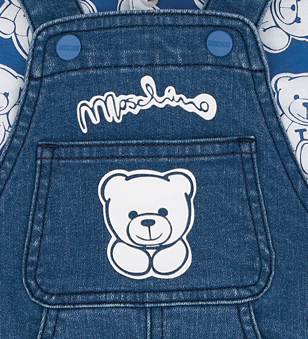 Moschino Sæt - Polobluse/Smækbukser - Blå m. Print