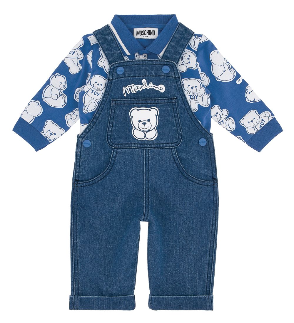 Moschino Sæt - Polobluse/Smækbukser - Blå m. Print