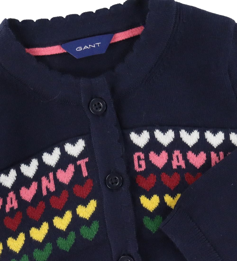 GANT Cardigan - Strik m. Hjerter - Evening Blue