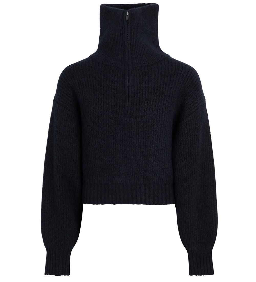 Grunt Bluse - Rib - Berna Half Zip Knit - Navy