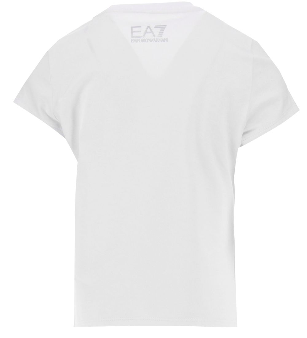 EA7 T-shirt - Hvid m. Sølvlogoer