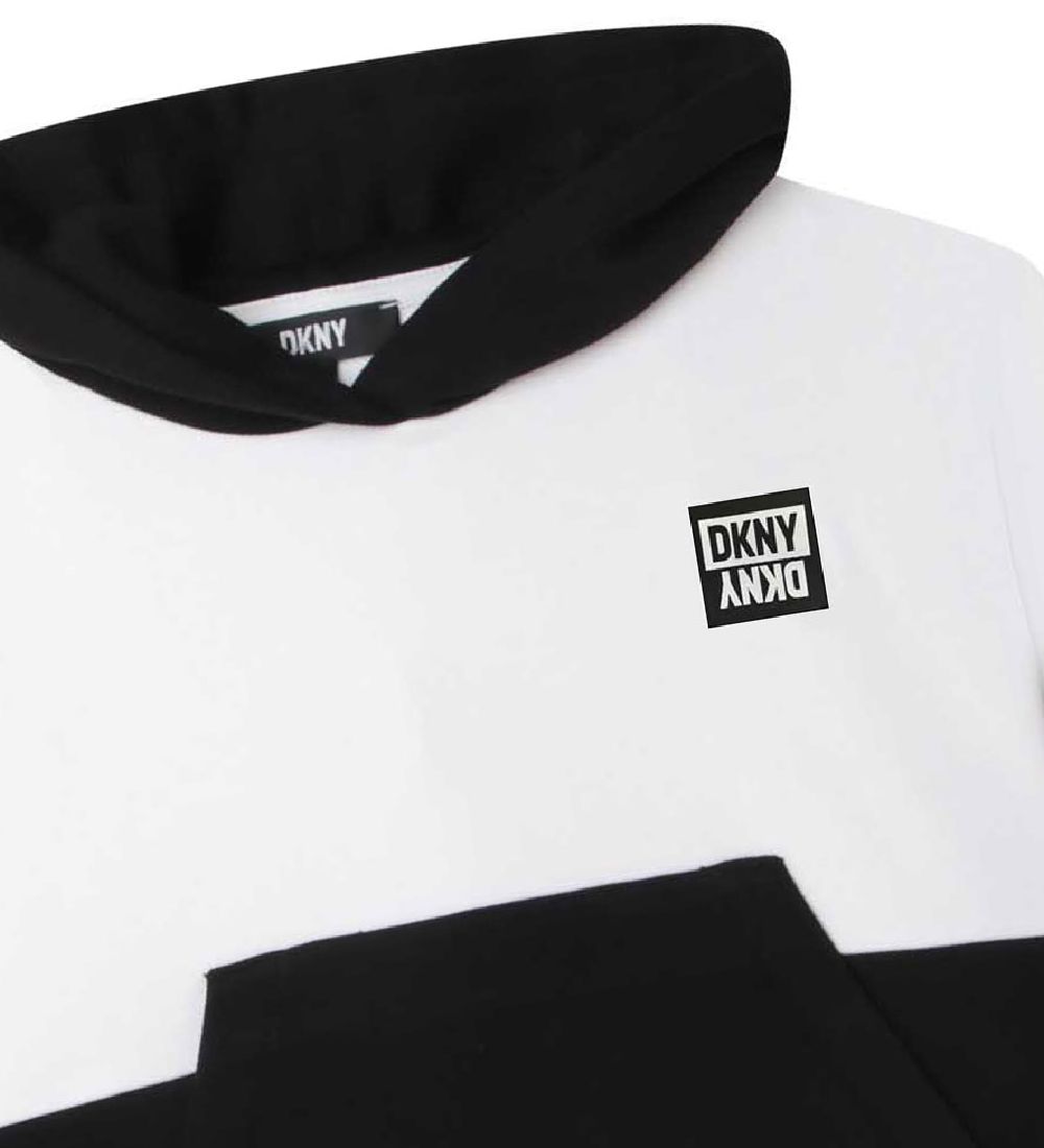 DKNY Hættetrøje - Cropped - Hvid/Sort