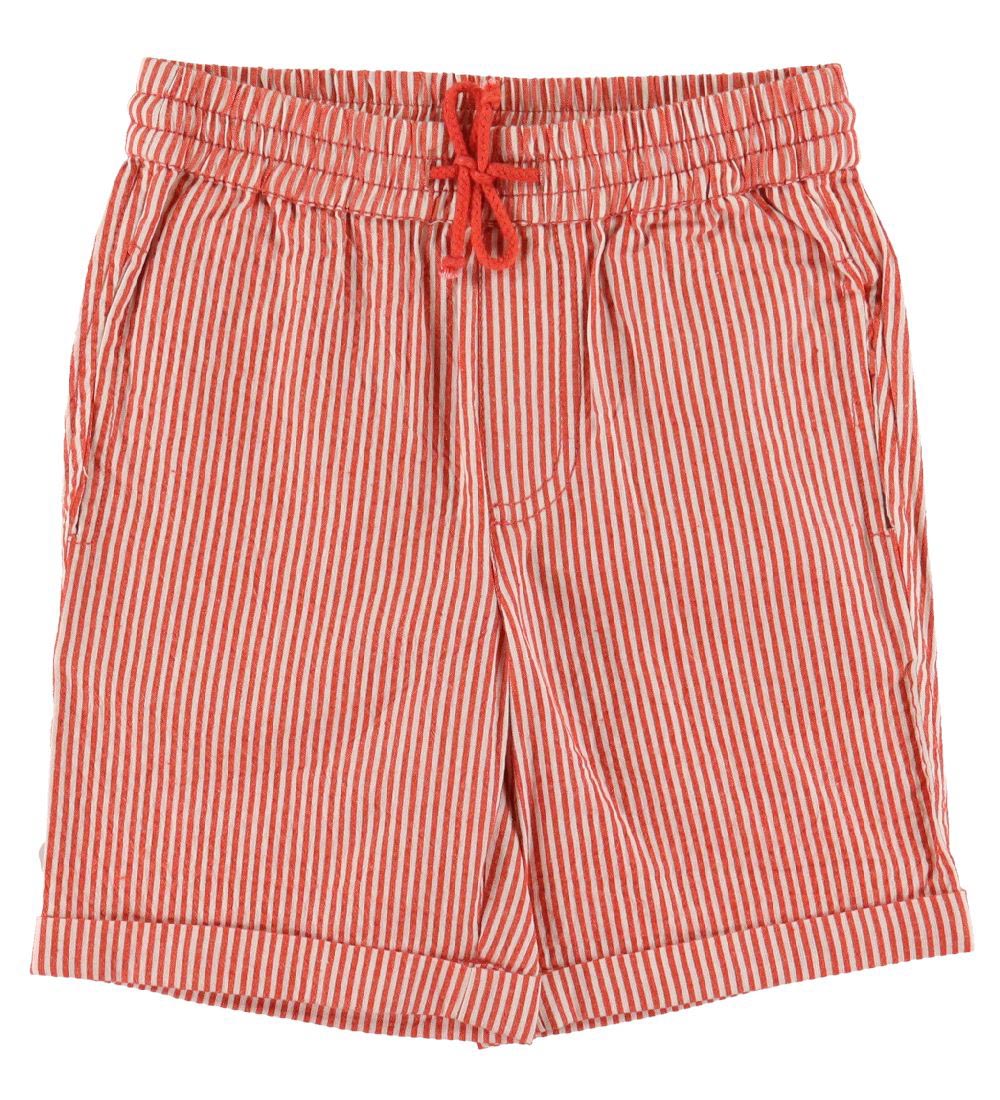 Danefæ Shorts - Danalfred Searsucker - Chalk/Bright Red