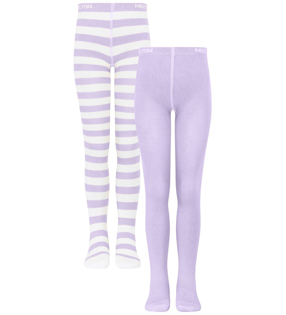 Melton Strømpebukser - 2-Pak - Cloud Lilac m. Striber