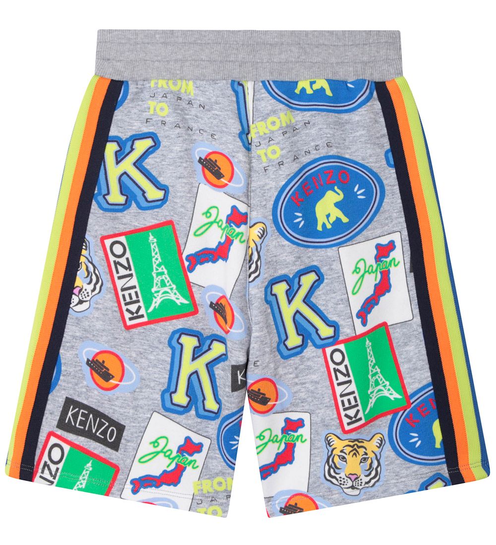 Kenzo Sweatshorts - Gråmeleret m. Print