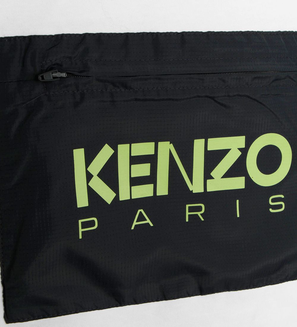 Kenzo T-shirt m. Hætte - Hvid m. Blå/Navy
