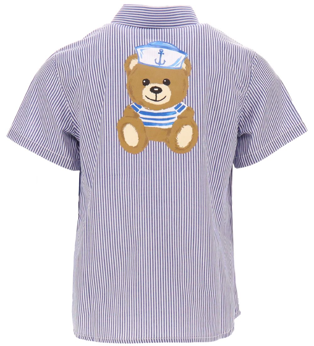 Moschino Skjorte k/æ - Blå/Hvidstribet m. Logo