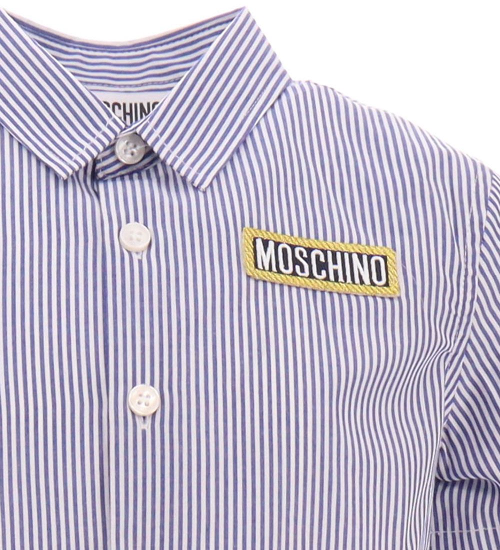 Moschino Skjorte k/æ - Blå/Hvidstribet m. Logo