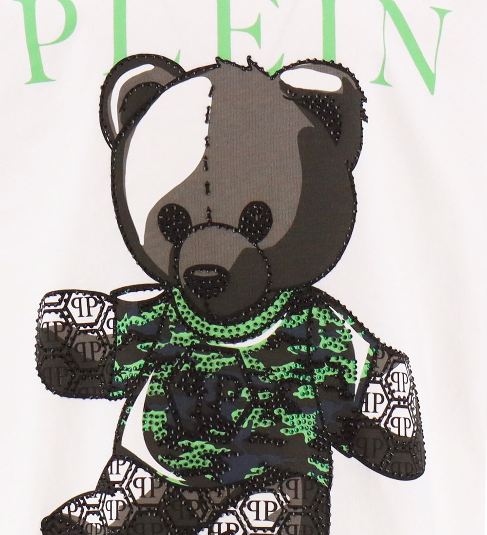 Philipp Plein T-Shirt - Hvid/Sort/Grøn m. Similisten