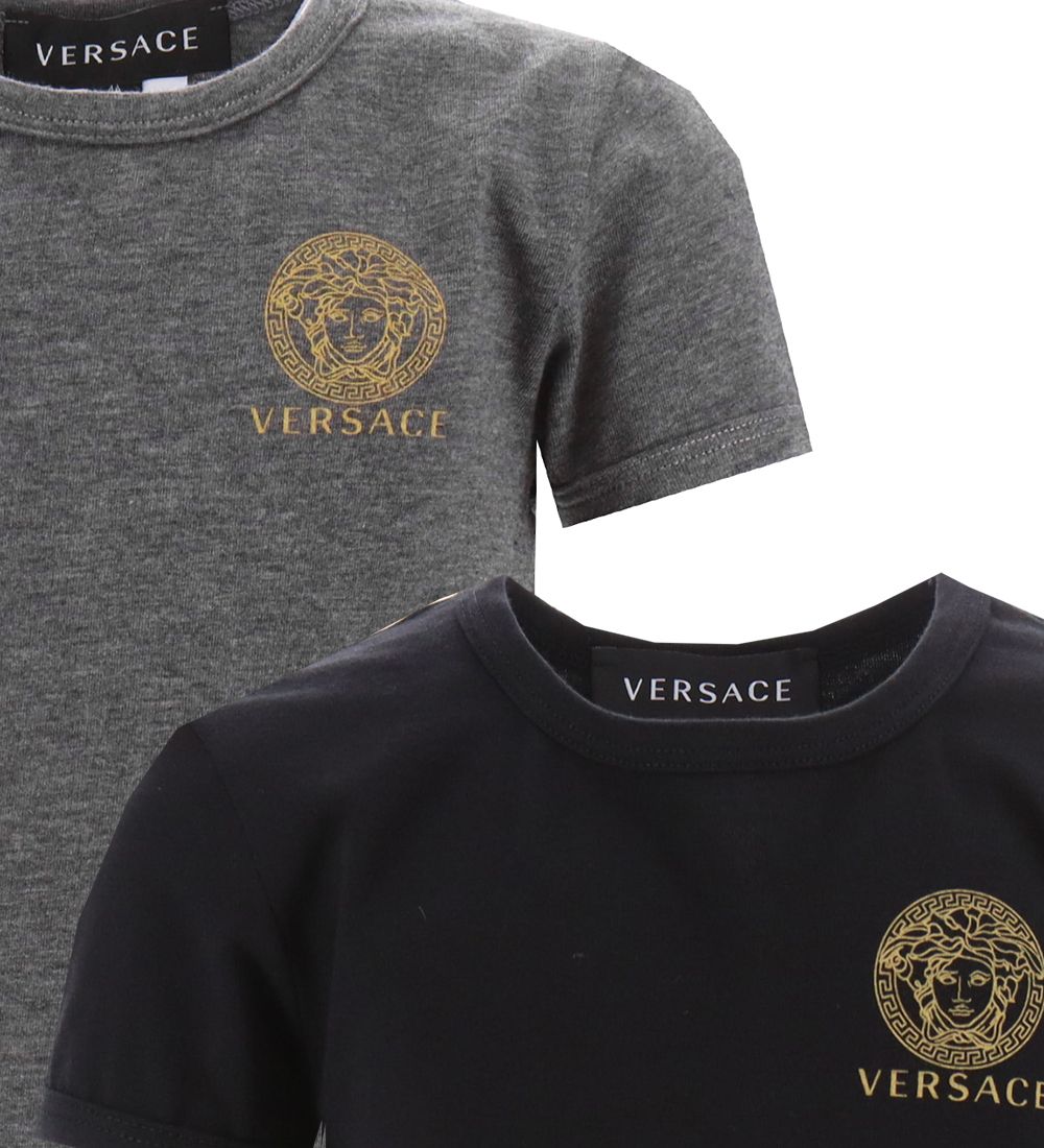 Versace T-shirt - 2-pak - Topeka - Grmeleret/Sort m. Guld