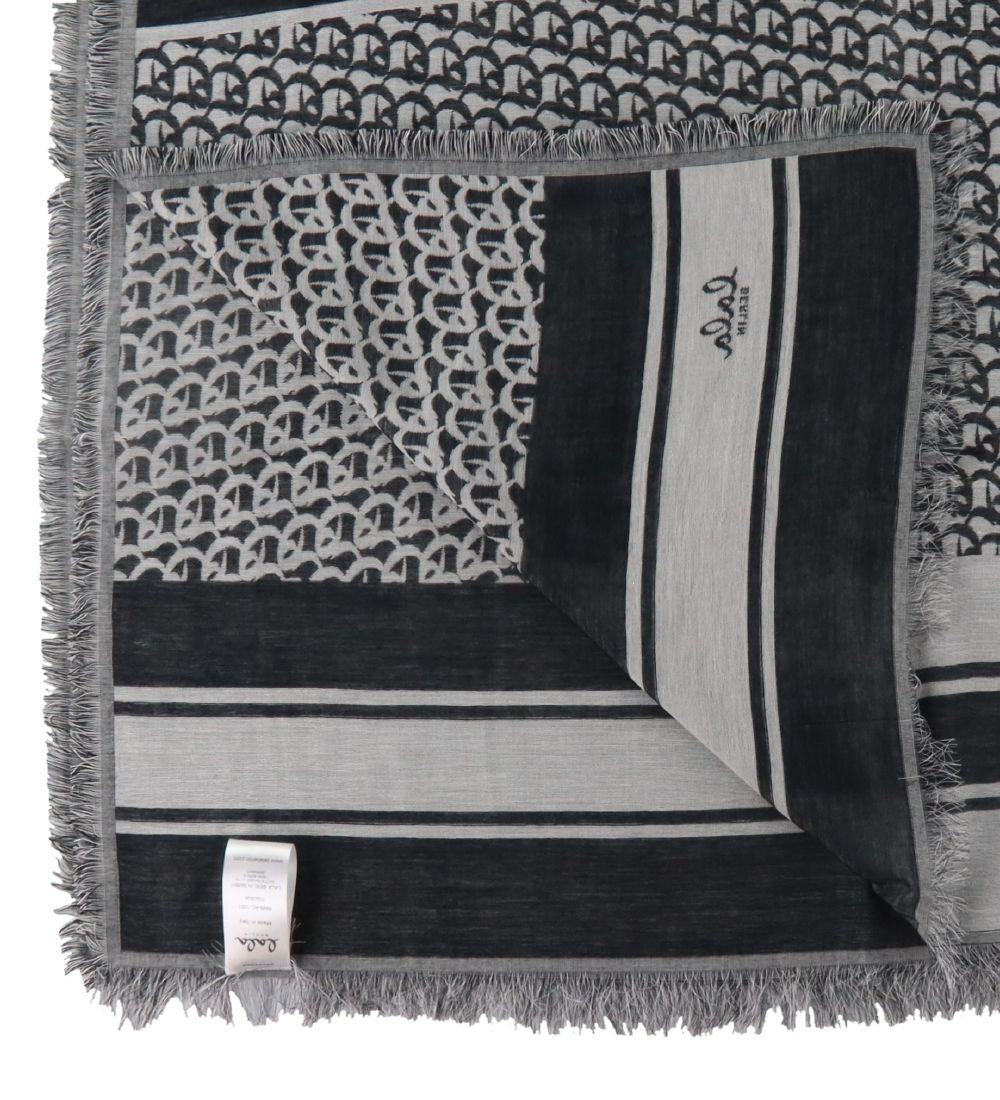 Lala Berlin Tørklæde - 200x65 - Monogram - Black Monogram On Whi
