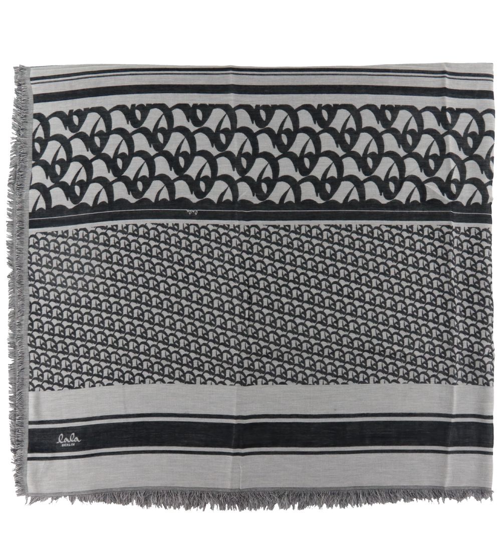 Lala Berlin Tørklæde - 200x65 - Monogram - Black Monogram On Whi