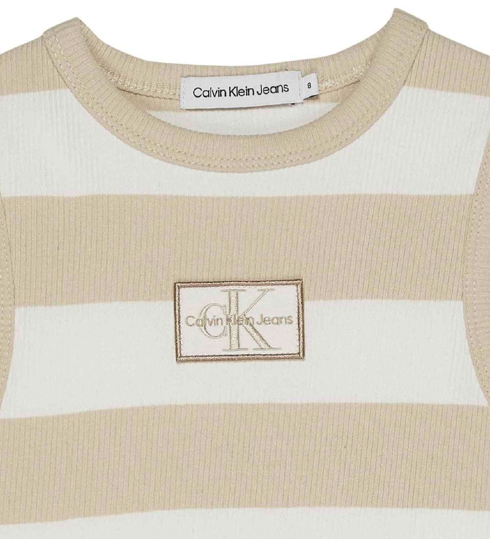 Calvin Klein Kjole - Rib - Bright White/Classic Beige