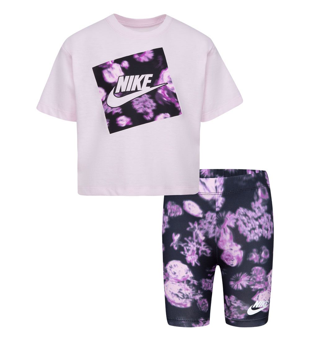 Nike Cykelshortsst - T-shirt/Cykelshorts - Sort/Rosa
