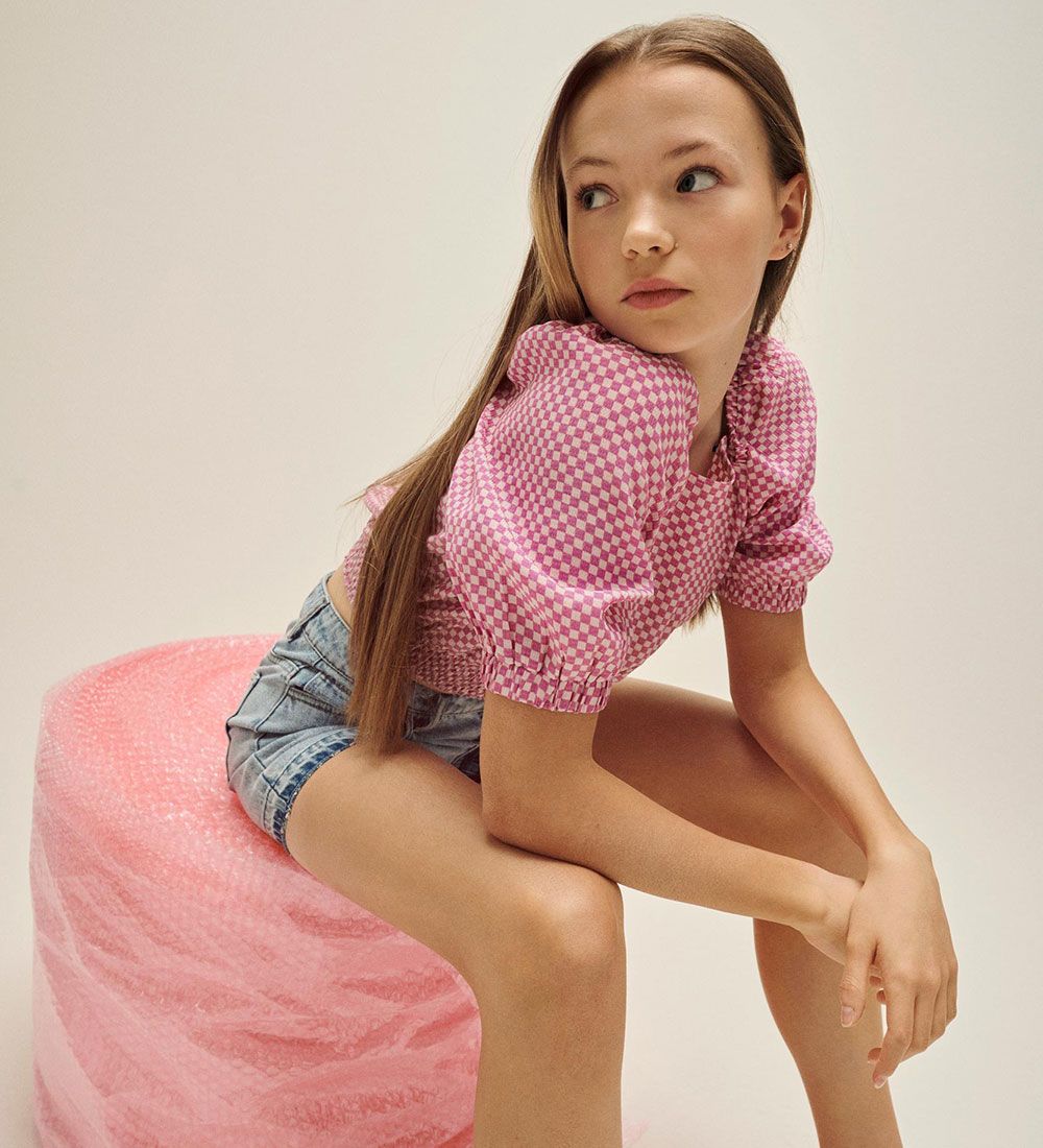 LMTD T-shirt - Cropped - NlfEckali - Lilac Chiffon/Checks