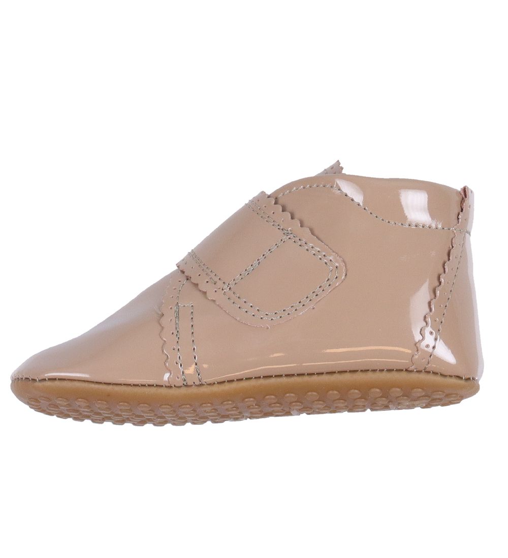 Pom Pom Hjemmesko - Velcro Scallops - Latte Patent