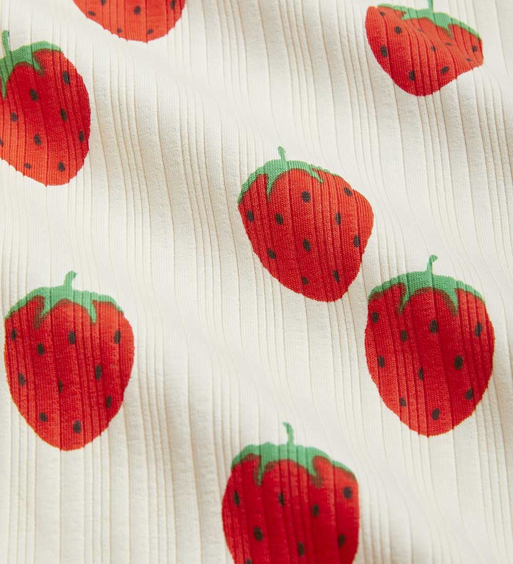 Mini Rodini Kjole - Rib - Strawberries - Offwhite