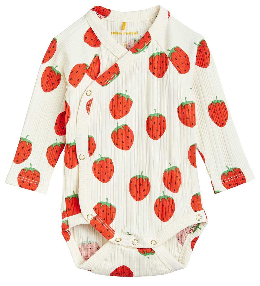 Mini Rodini Sl-om Body l/ - Rib - Strawberries - Offwhite