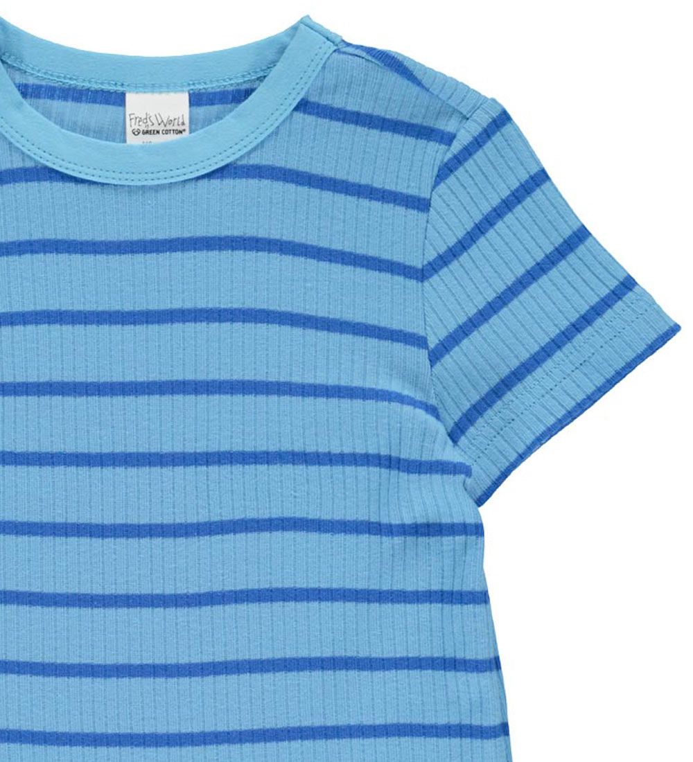Freds World T-shirt - Rib - Alfa Stripe - Bunny Blue