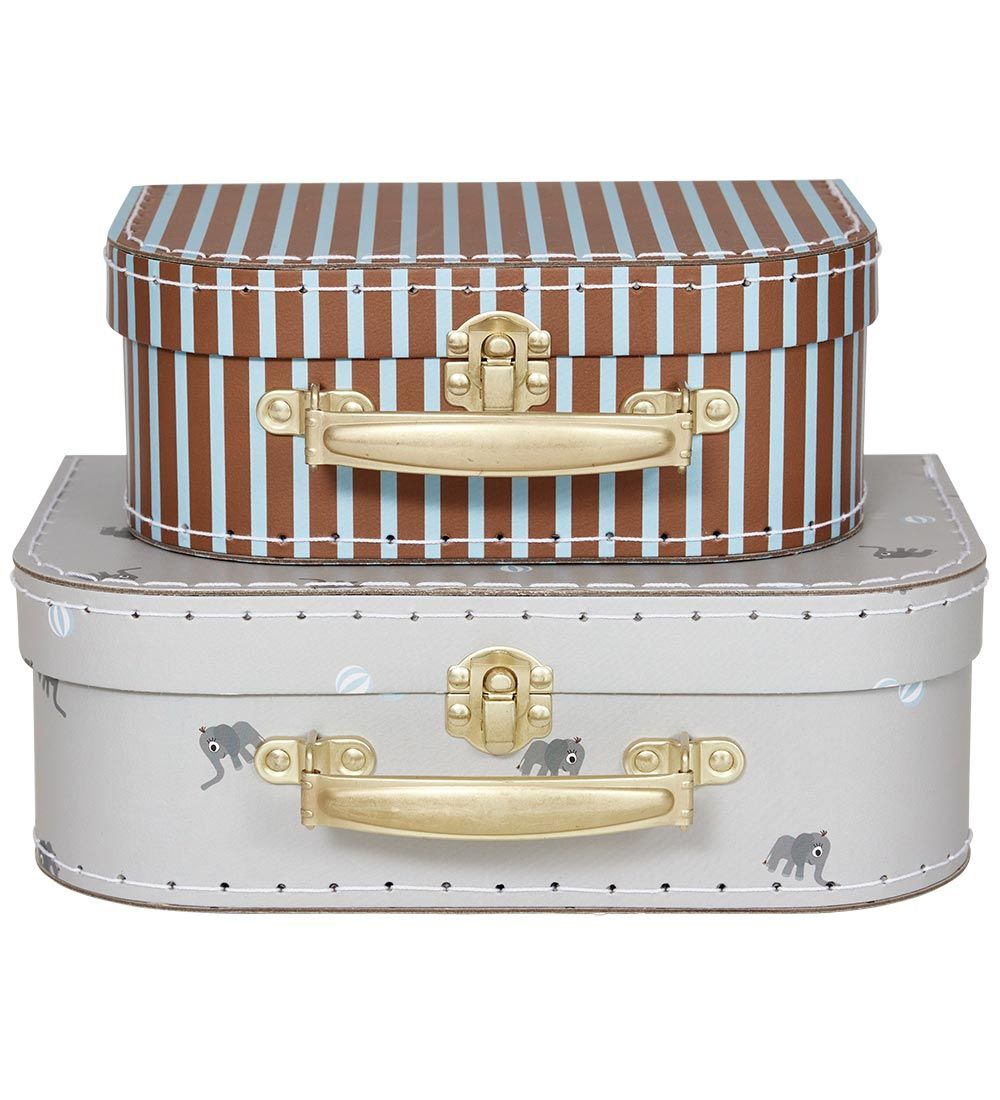 OYOY Kuffertsæt - 2 stk - Elephant & Stripes - Pale Blue