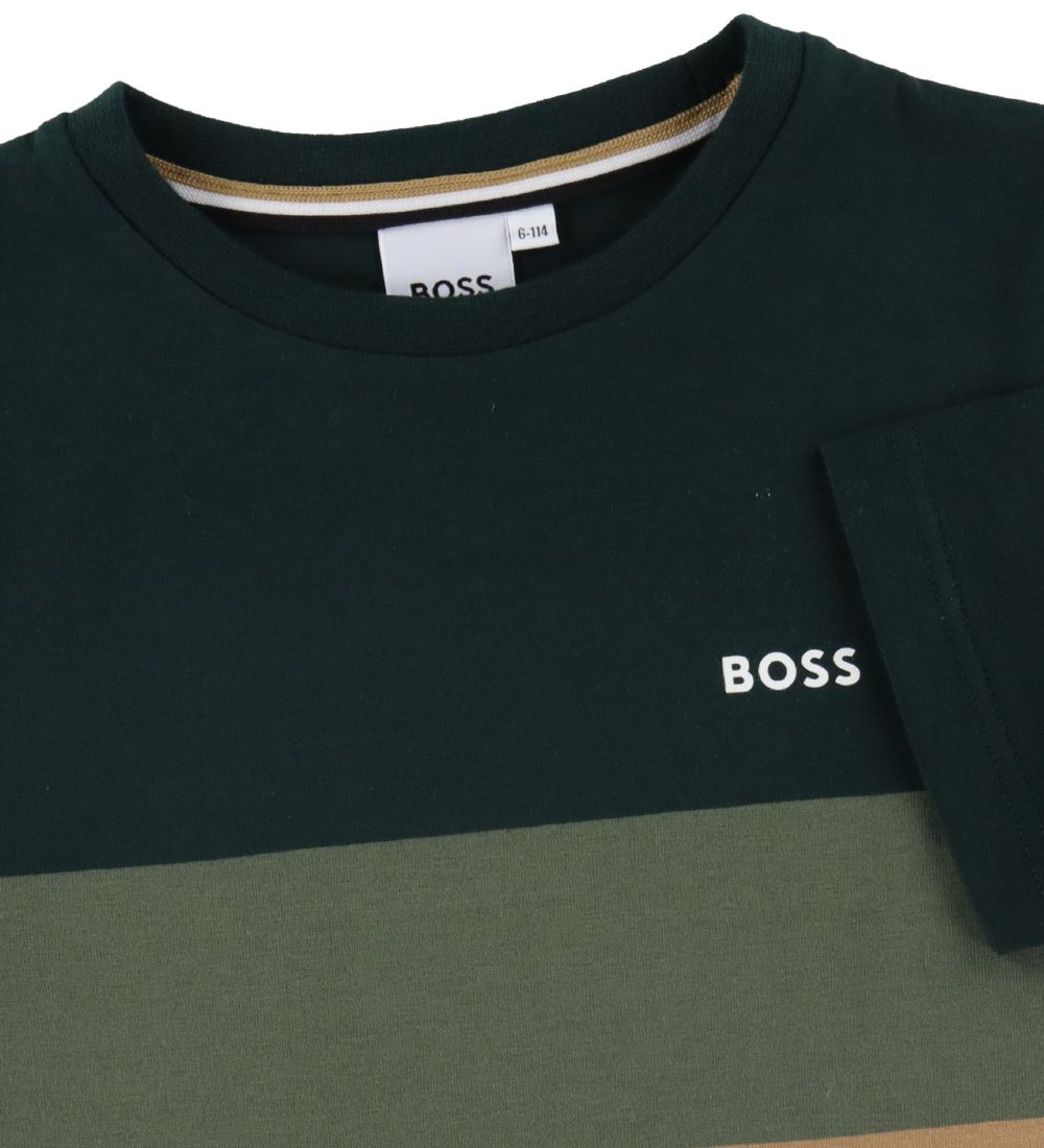 BOSS T-shirt - Mrkegrn/Hvid m. Atmygrn