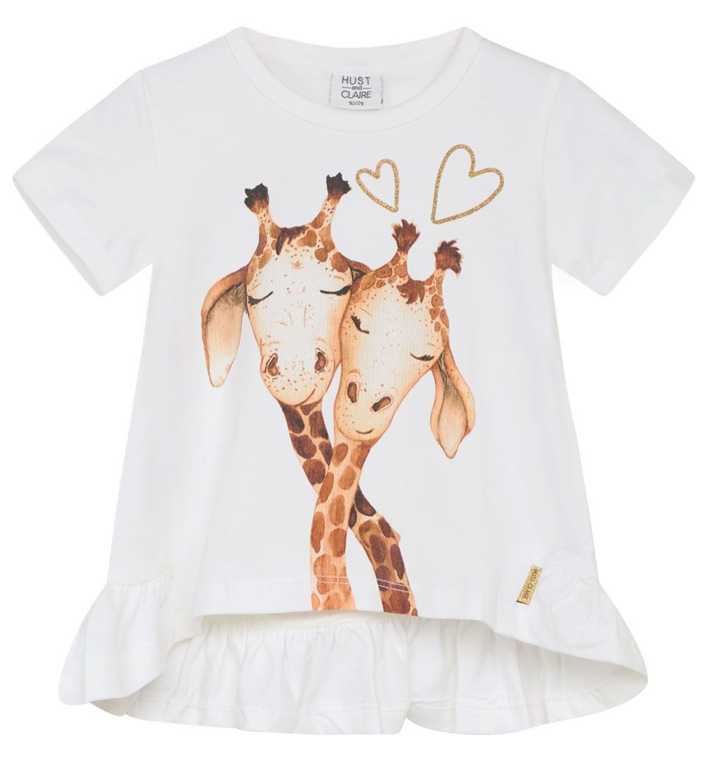 Hust and Claire T-shirt - Adanna - Hvid m. Giraffer