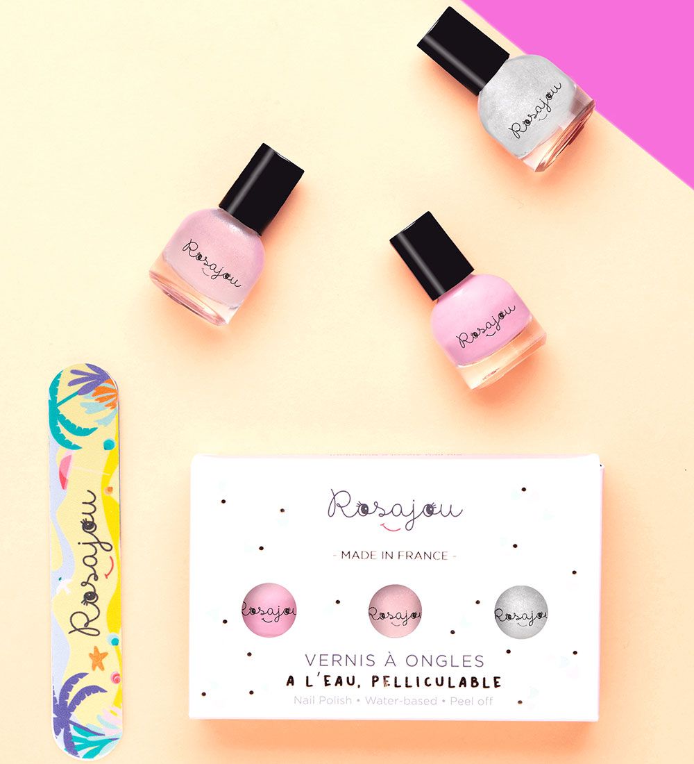 Rosajou Neglelakker m. Neglefil - 4 dele - Flamingo/Ballerine/Pe