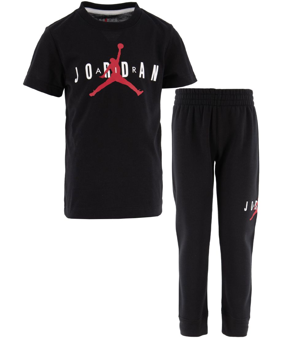 Jordan Sæt - Sweatpants/T-shirt - Sort m. Logo