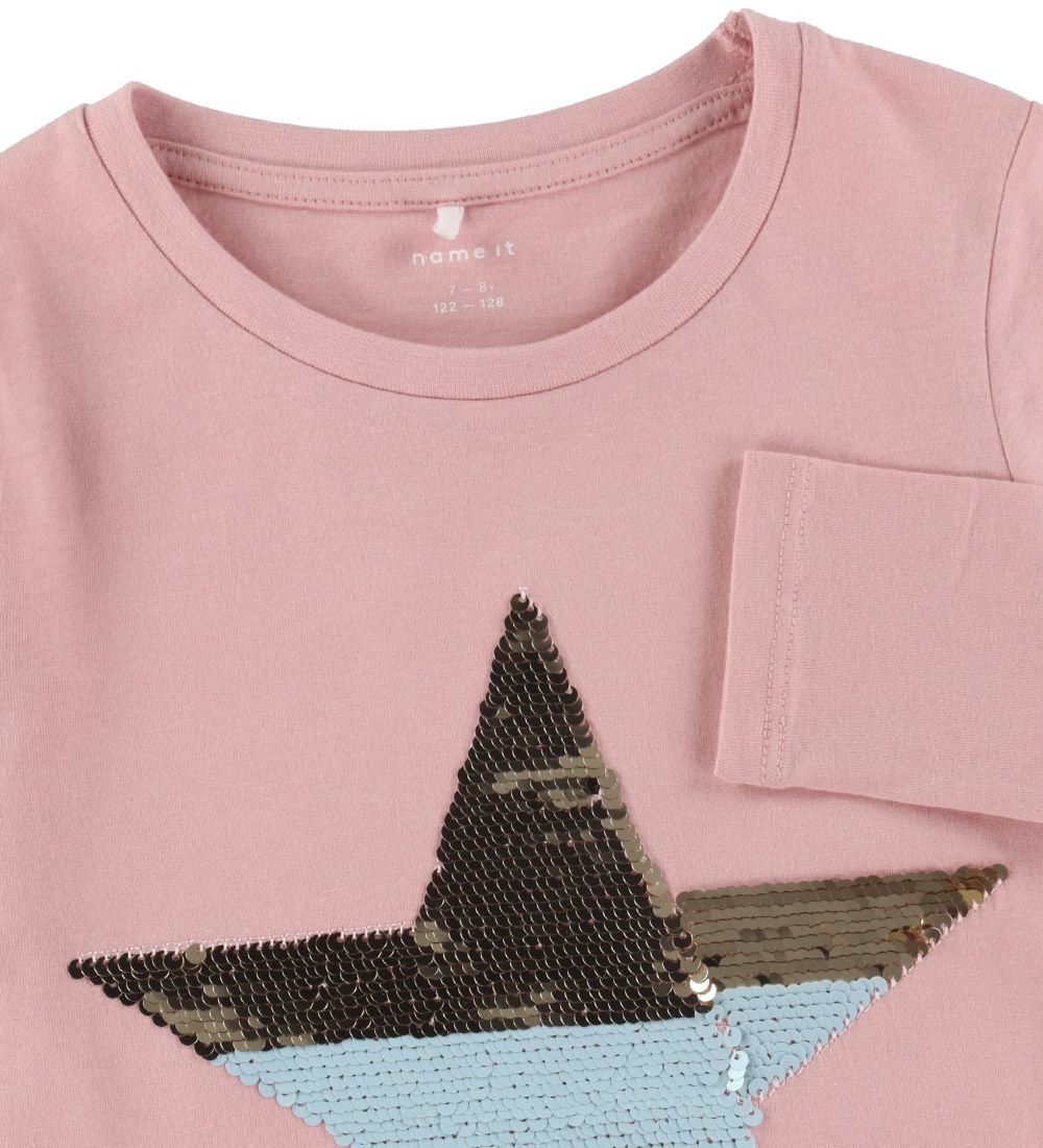 Name It Bluse - NkfTania - Pink Nectar/Lyseblå m. Pailletter