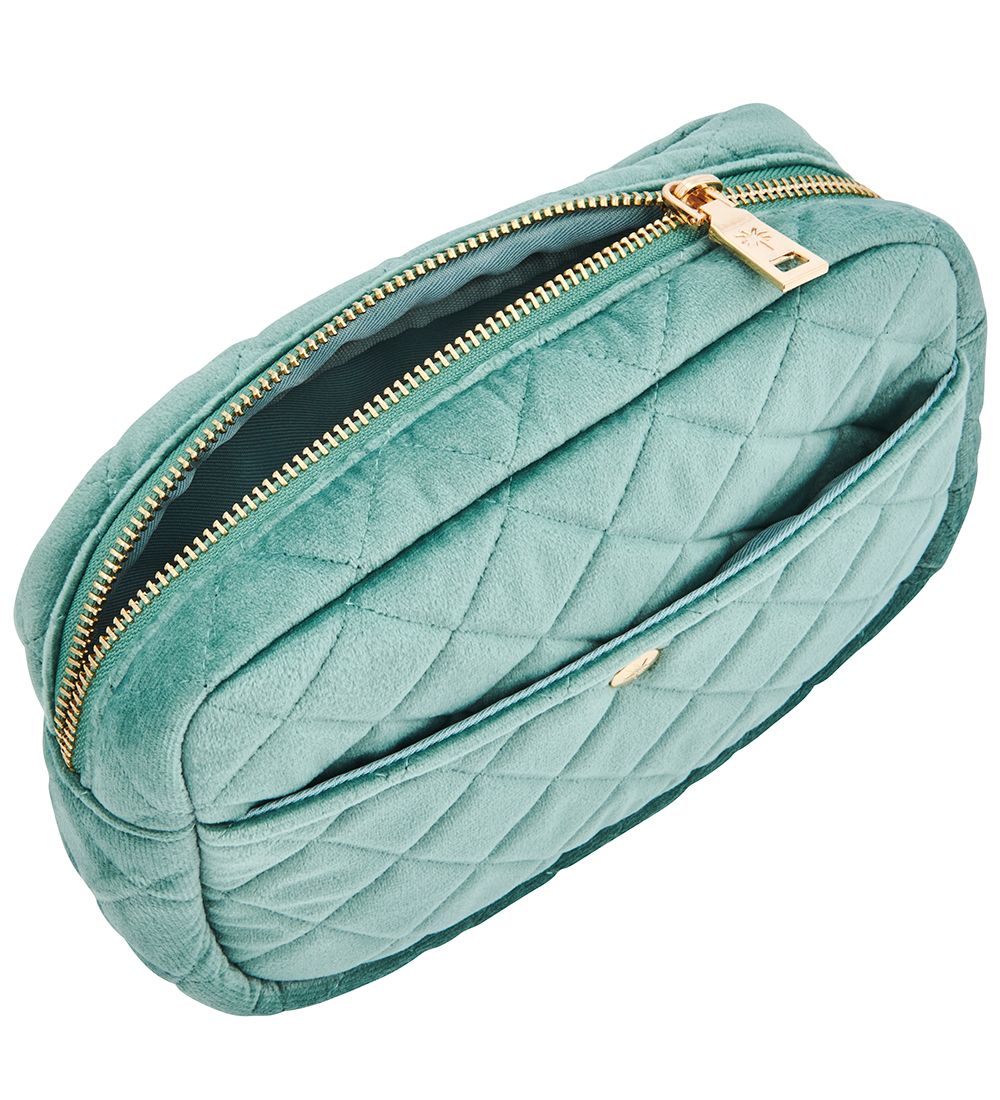 Fan Palm Toilettaske - Medium - Quiltet Velour - Mint Green