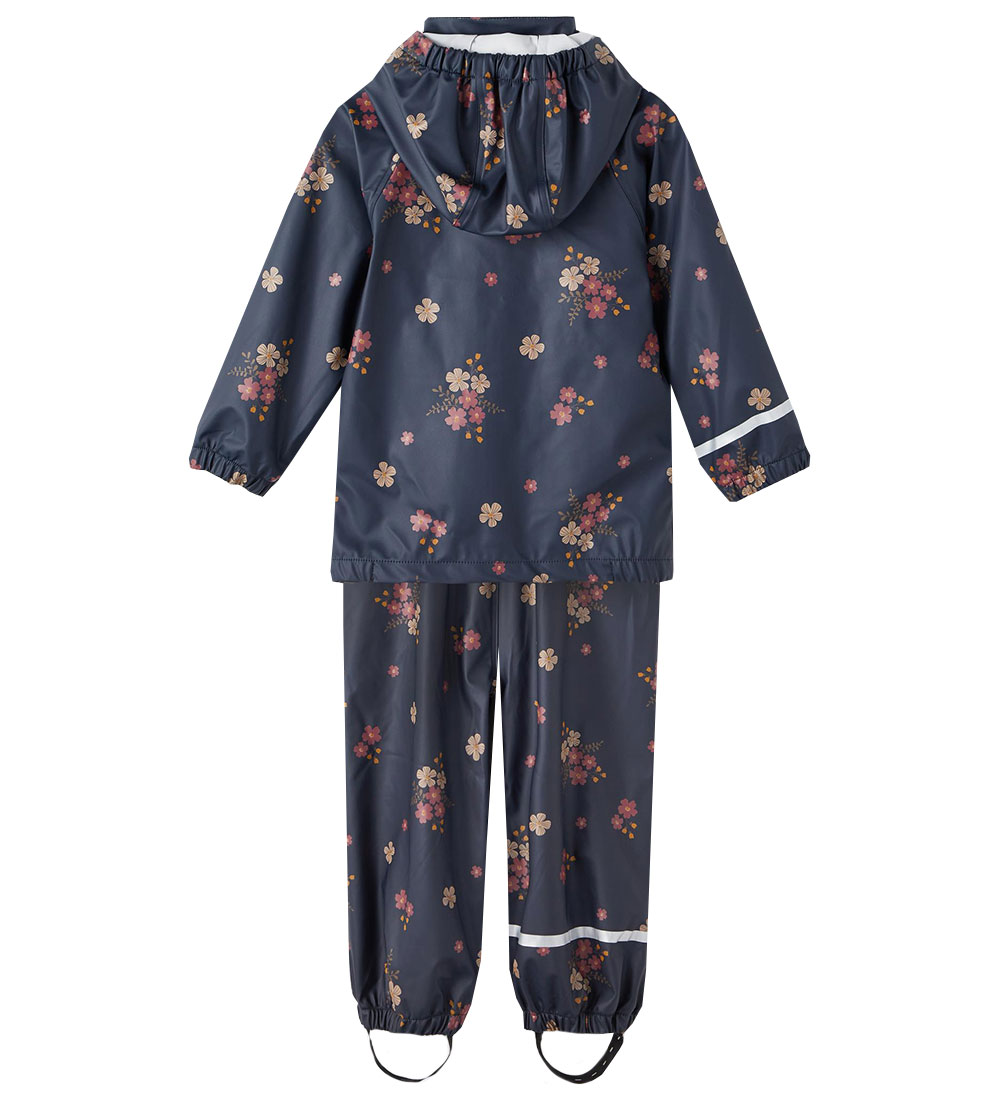 Name It Regntøj - Noos - NmfDry - Dark Sapphire m. Blomster