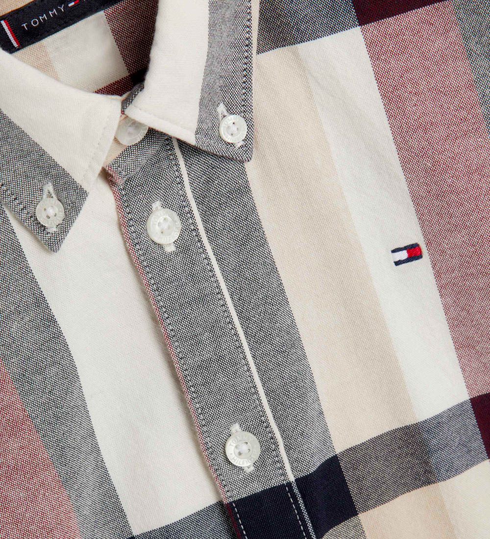 Tommy Hilfiger Skjorte - Global Stripe Check Shirt - Rød/Hvid