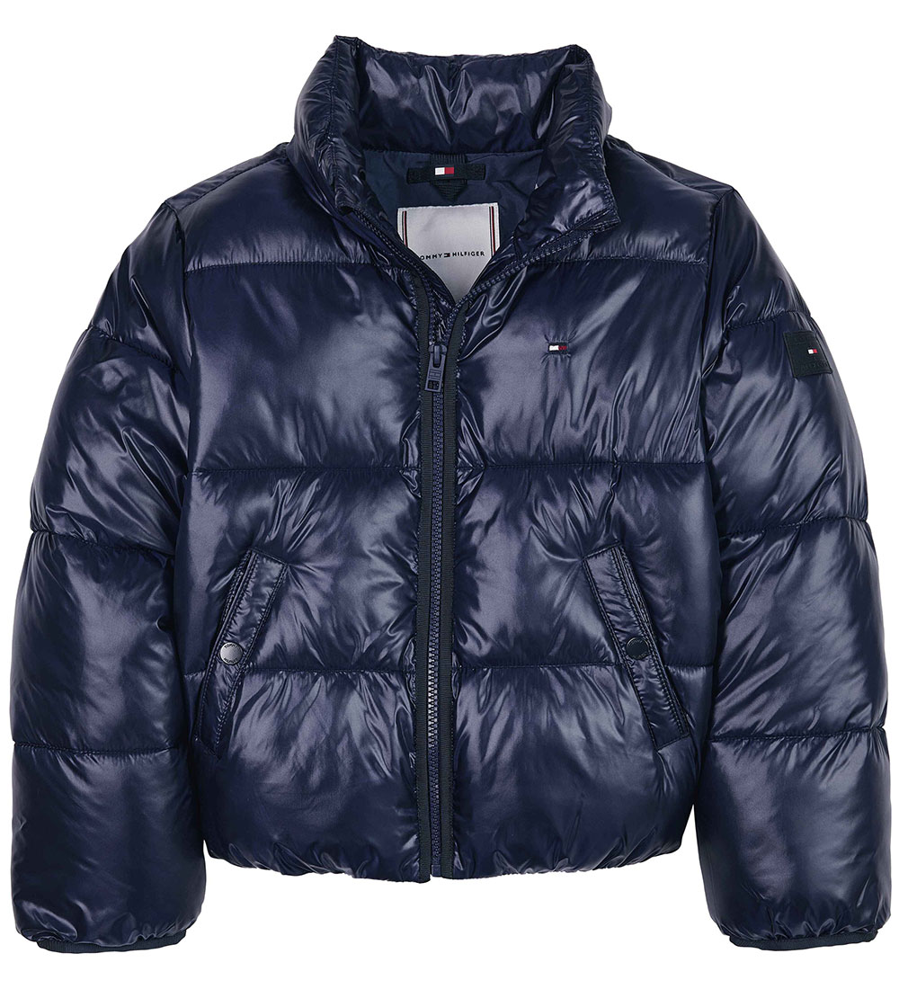 Tommy Hilfiger Dynejakke - Glossy Puffer - Desert Sky