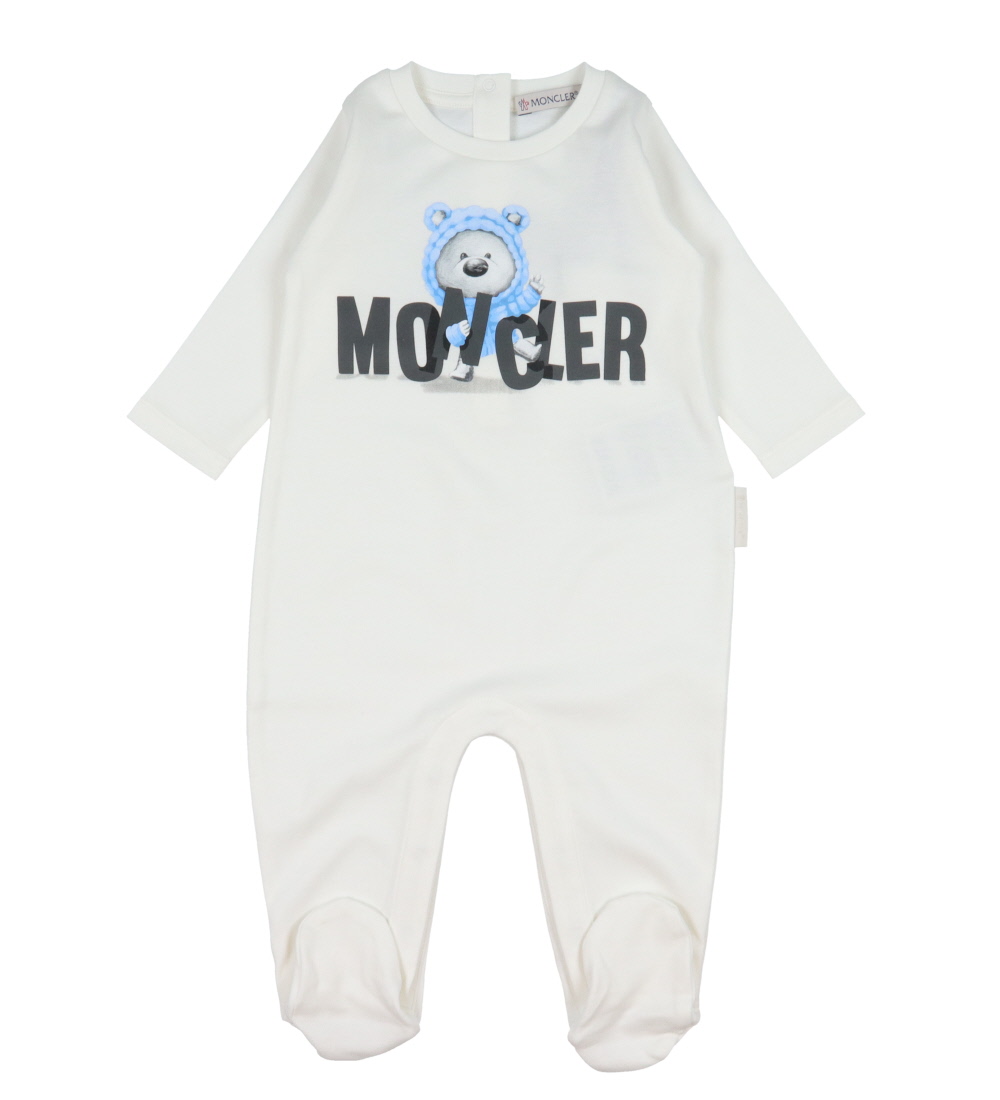 Moncler Sæt - Heldragt/Savlesmæk/Hue - Off White m. Blå