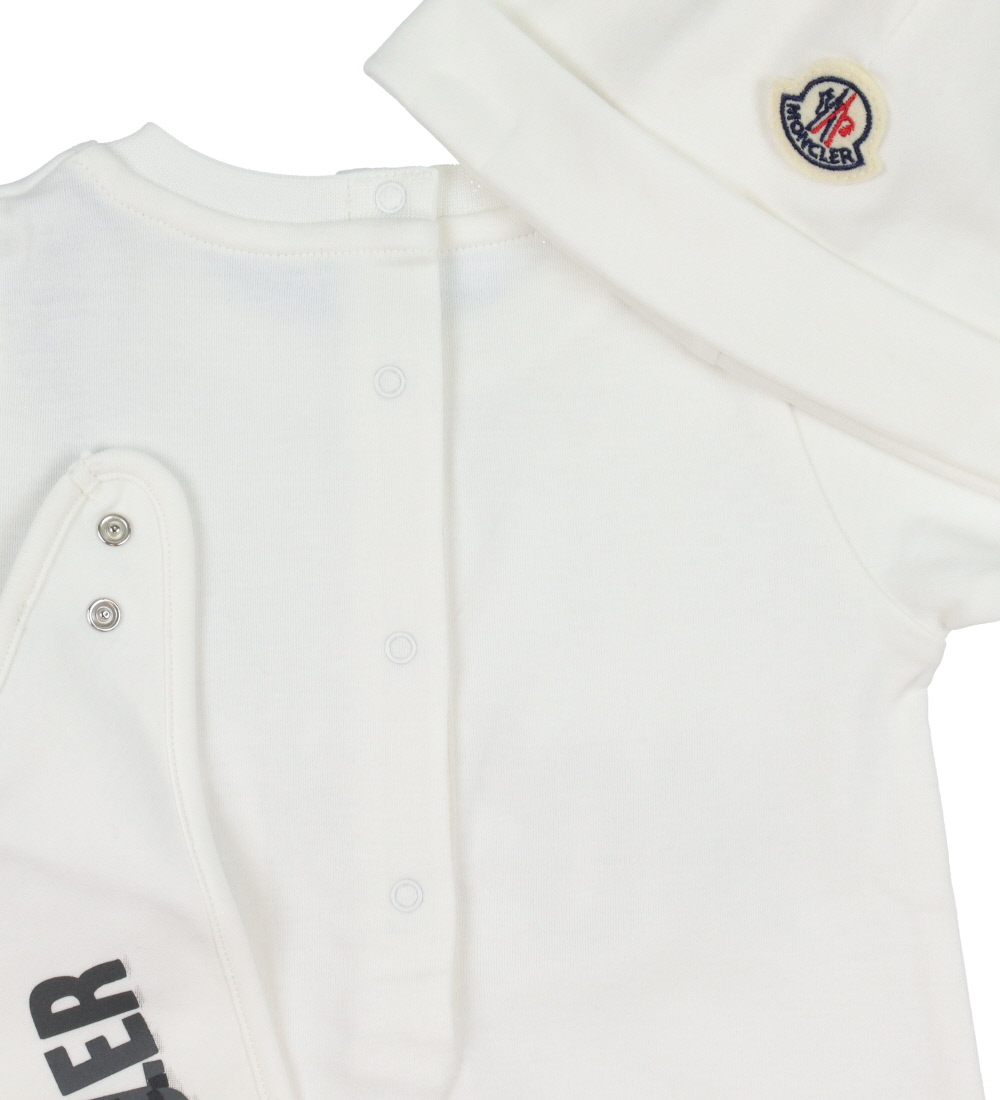 Moncler Sæt - Heldragt/Savlesmæk/Hue - Off White m. Blå