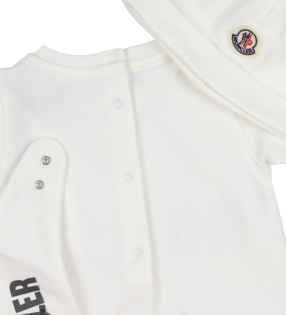 Moncler Sæt - Heldragt/Savlesmæk/Hue - Off White m. Rosa