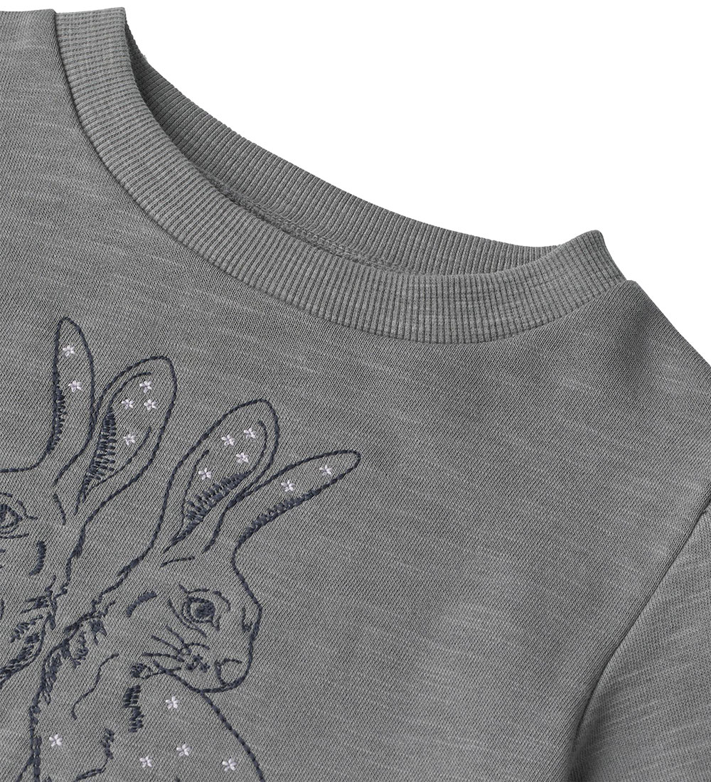 Wheat Sweatshirt- Rabbitfriends Embroidery - Autumn Sky
