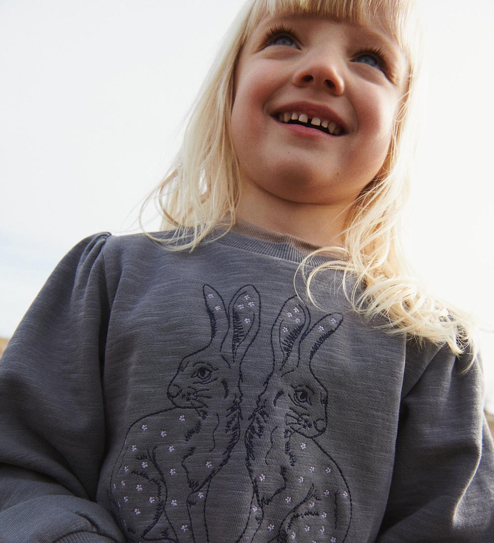 Wheat Sweatshirt- Rabbitfriends Embroidery - Autumn Sky