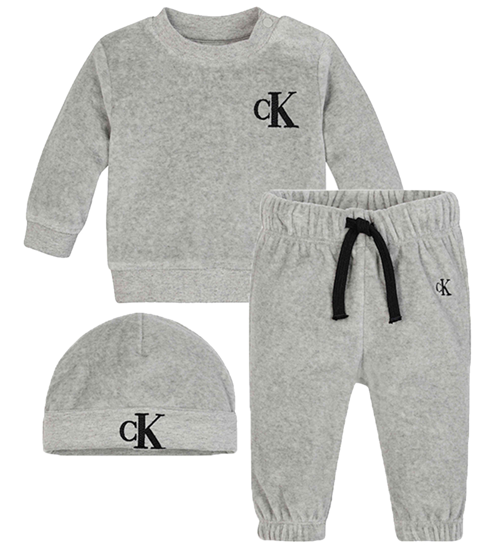 Calvin Klein Gaveæske - Bukser/Bluse/Hue - Velour - Gråmeleret