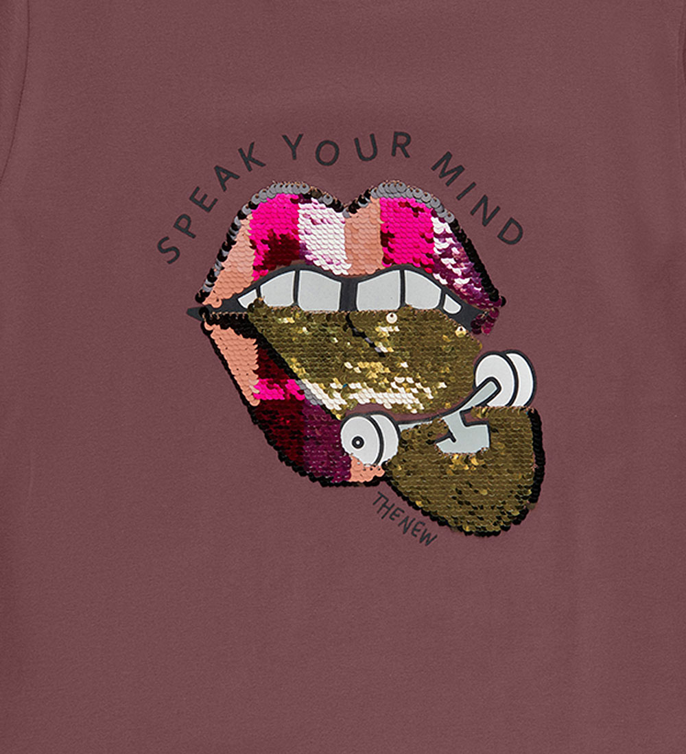 The New T-shirt - TnHiba - Rose Brown m. Mund/Pailletter