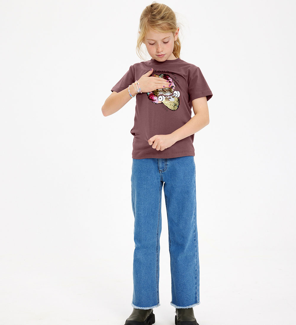 The New T-shirt - TnHiba - Rose Brown m. Mund/Pailletter