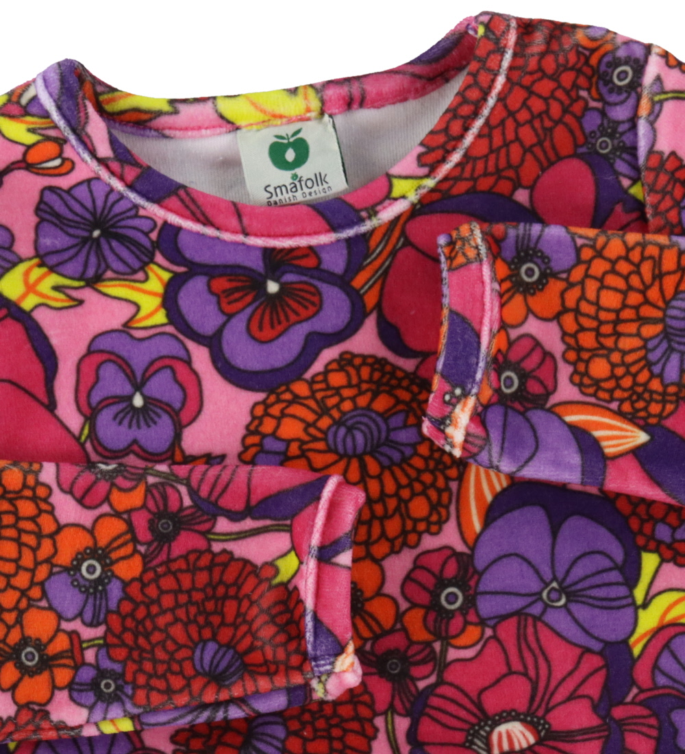 Småfolk Kjole - Velour - Sea Pink m. Blomster
