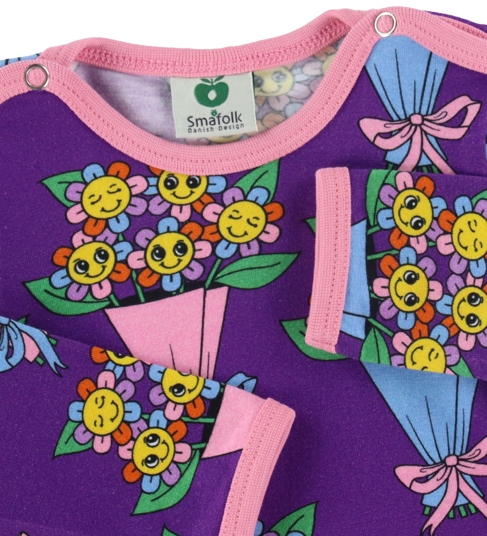 Småfolk Body l/æ - Purple Heart m. Blomster