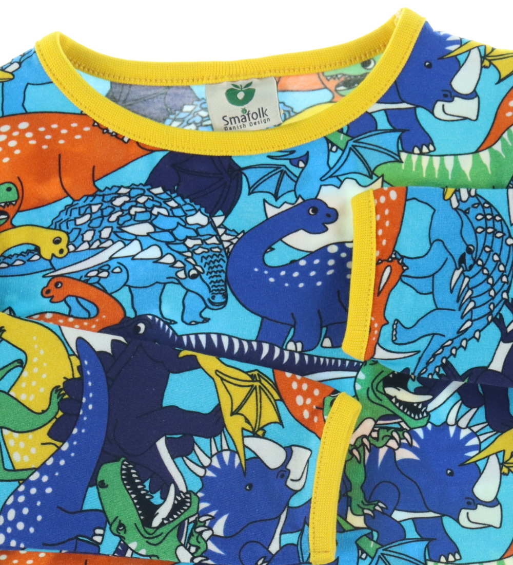 Småfolk Bluse - Blue Atoll m. Dinosaurer