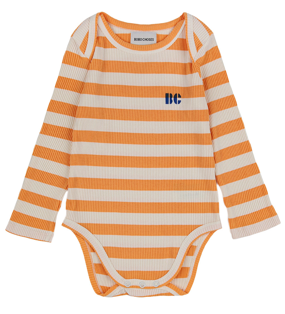 Bobo Choses Body l/æ - 2-pak - Hvid/Gulstribet/Brun m. Print
