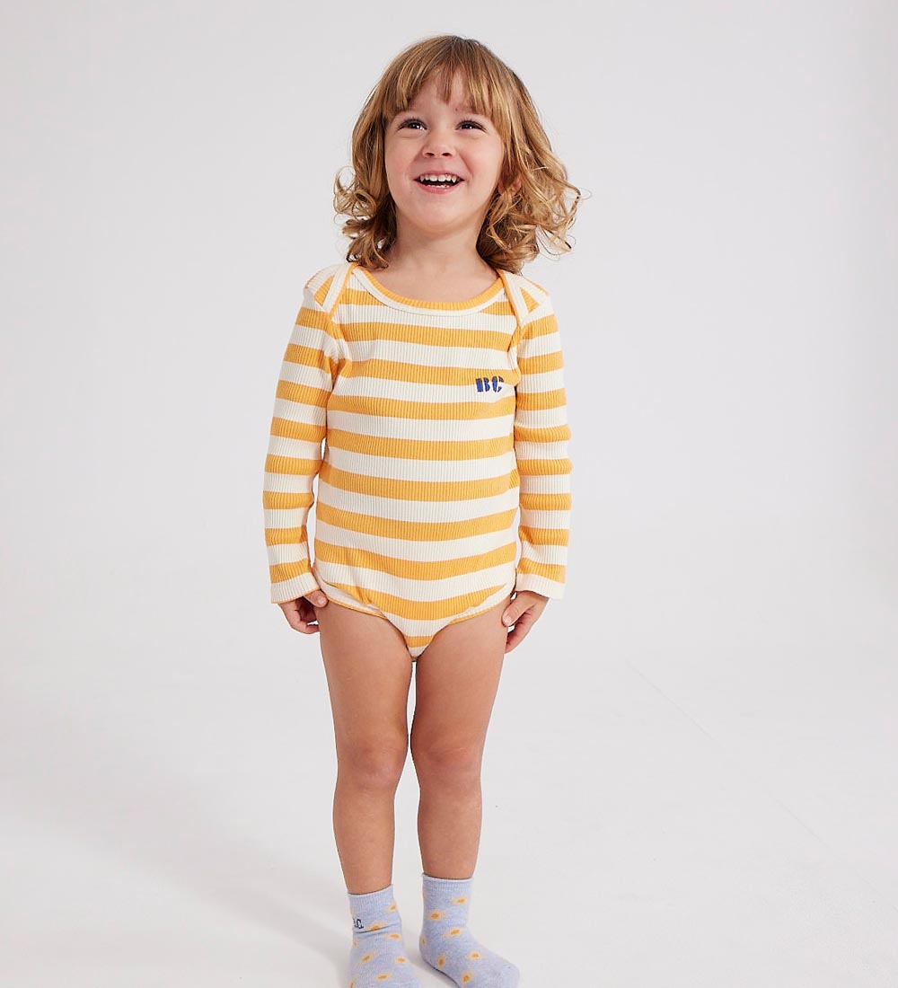Bobo Choses Body l/æ - 2-pak - Hvid/Gulstribet/Brun m. Print