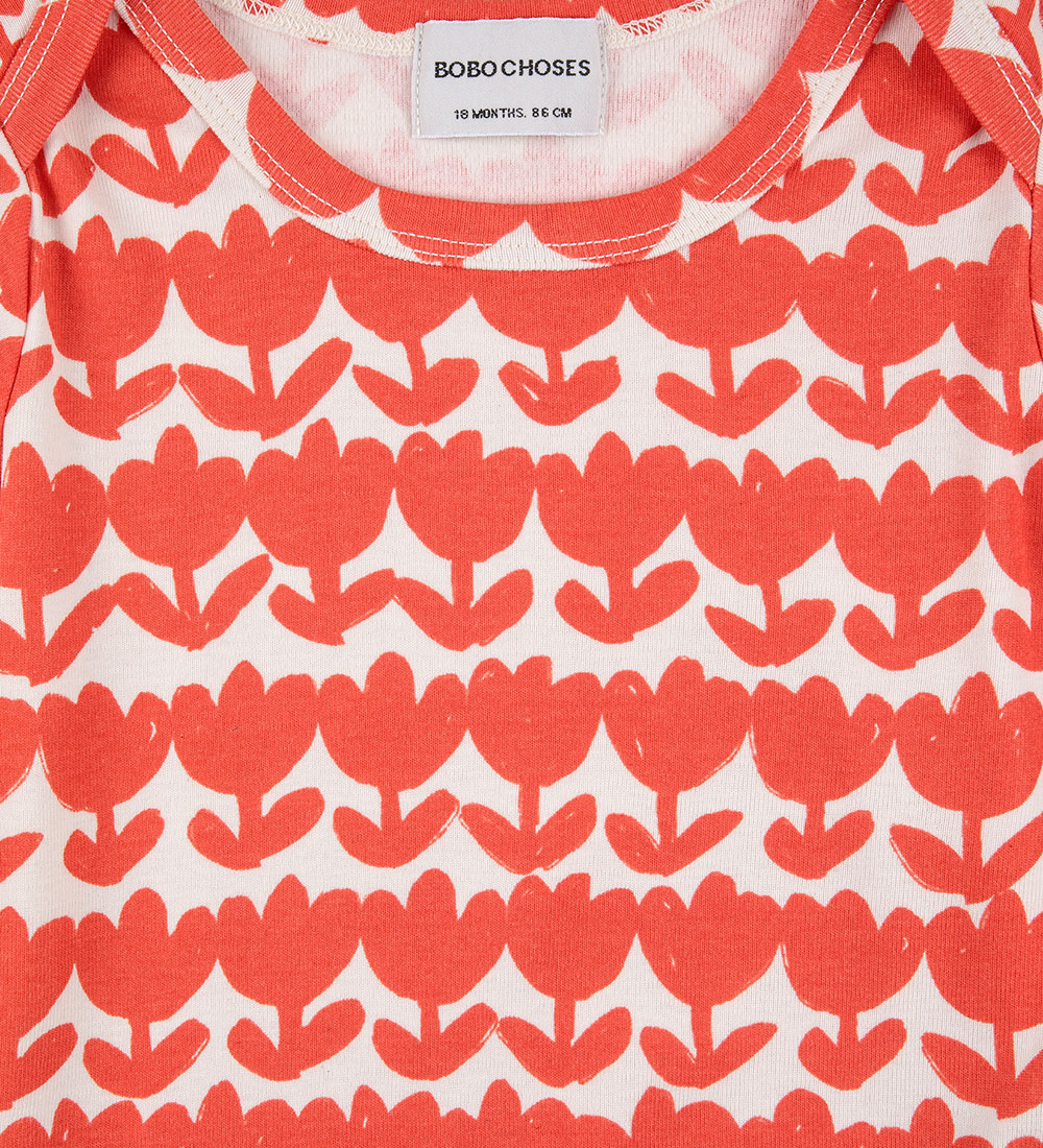 Bobo Choses Body l/æ - Retro Flowers - Hvid/Rød