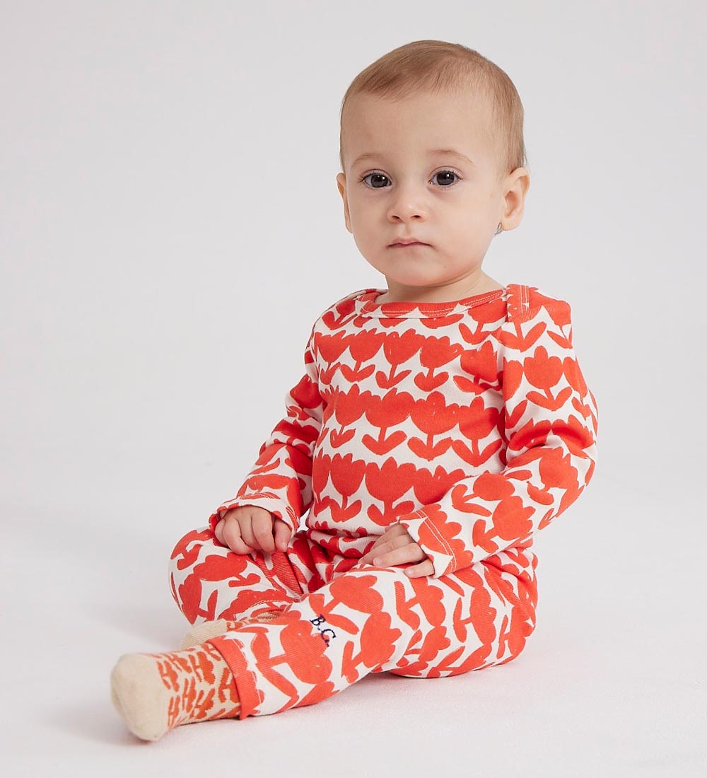 Bobo Choses Body l/æ - Retro Flowers - Hvid/Rød
