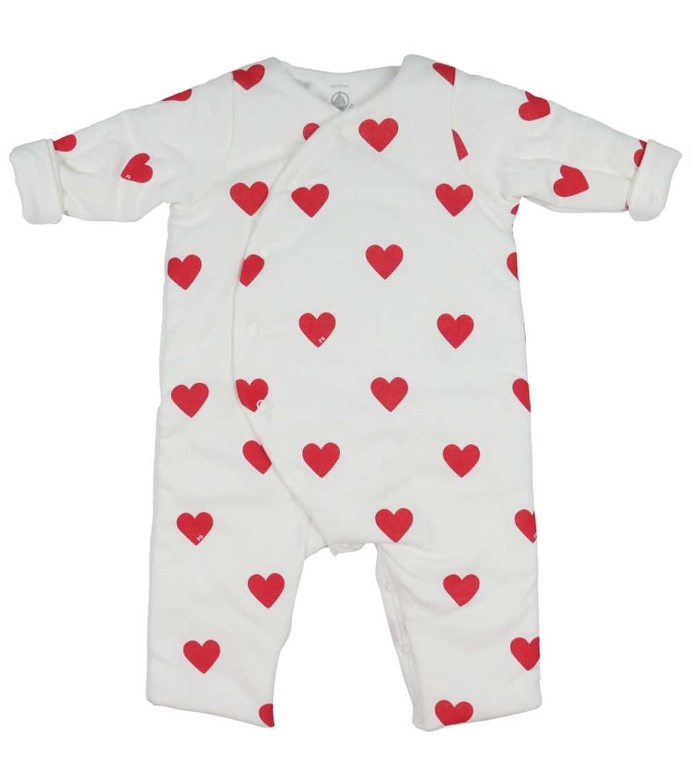 Petit Bateau Køredragt - Hvid m. Hjerter